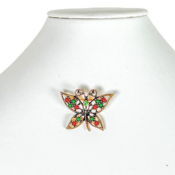 Vintage Sarah Coventry Brooch Butterfly Wings Of Fashion Pin Gold Tone Beaded - Picture 3 of 6